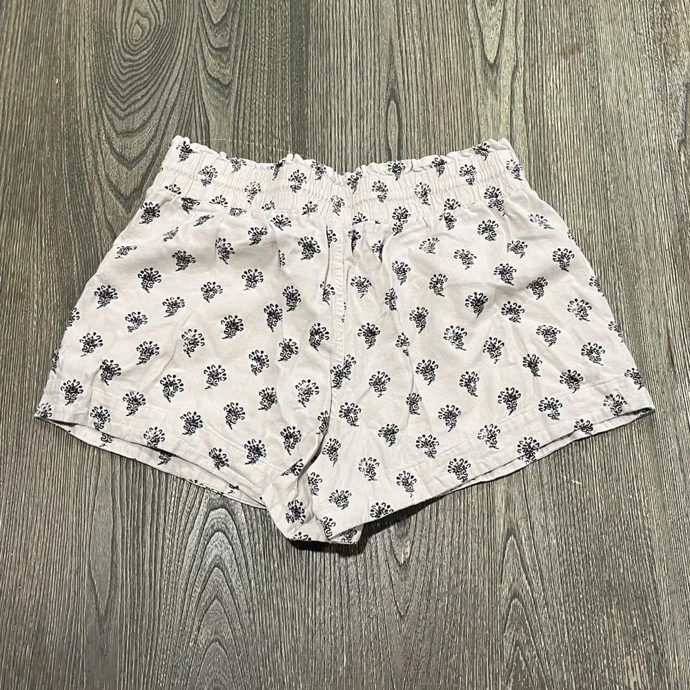 a new day Paperbag Shorts High-Rise Pull-On Floral Linen Blend Blue White Size L